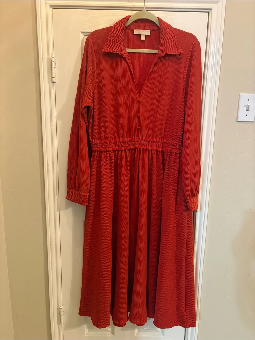 Michael Kors Red Elastic-Waist Pleated Dress